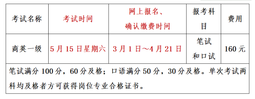 轉(zhuǎn) 2021年上半年全國(guó)商務(wù)英語（一級(jí)）考試報(bào)名通知